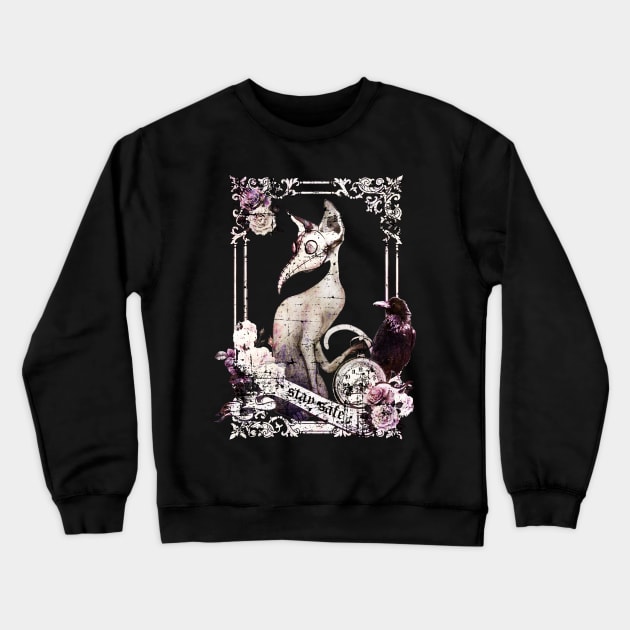 Cat Plague Doctor Say "stay safe" vintage style purple Crewneck Sweatshirt by Collagedream